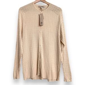 Vintage Deadstock Belford 100% Silk Cream Cable Knit Cardigan Women's Size L